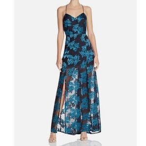 Lovers + Friends Seville Maxi Dress T-Back Jade Blue Black Floral Size XS